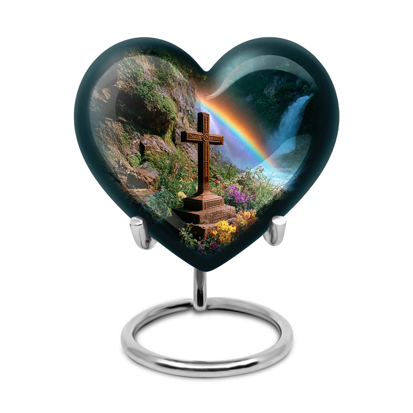 Everlasting Green Cross Celebration Urn for Human Ashes - 10-inch, 200 cu in - Yatskia