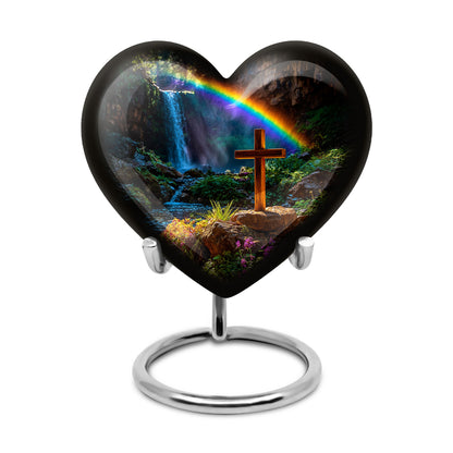 Black Serene Cross Memorial Urn for Ashes - 10-inch, 200 cu in - Yatskia