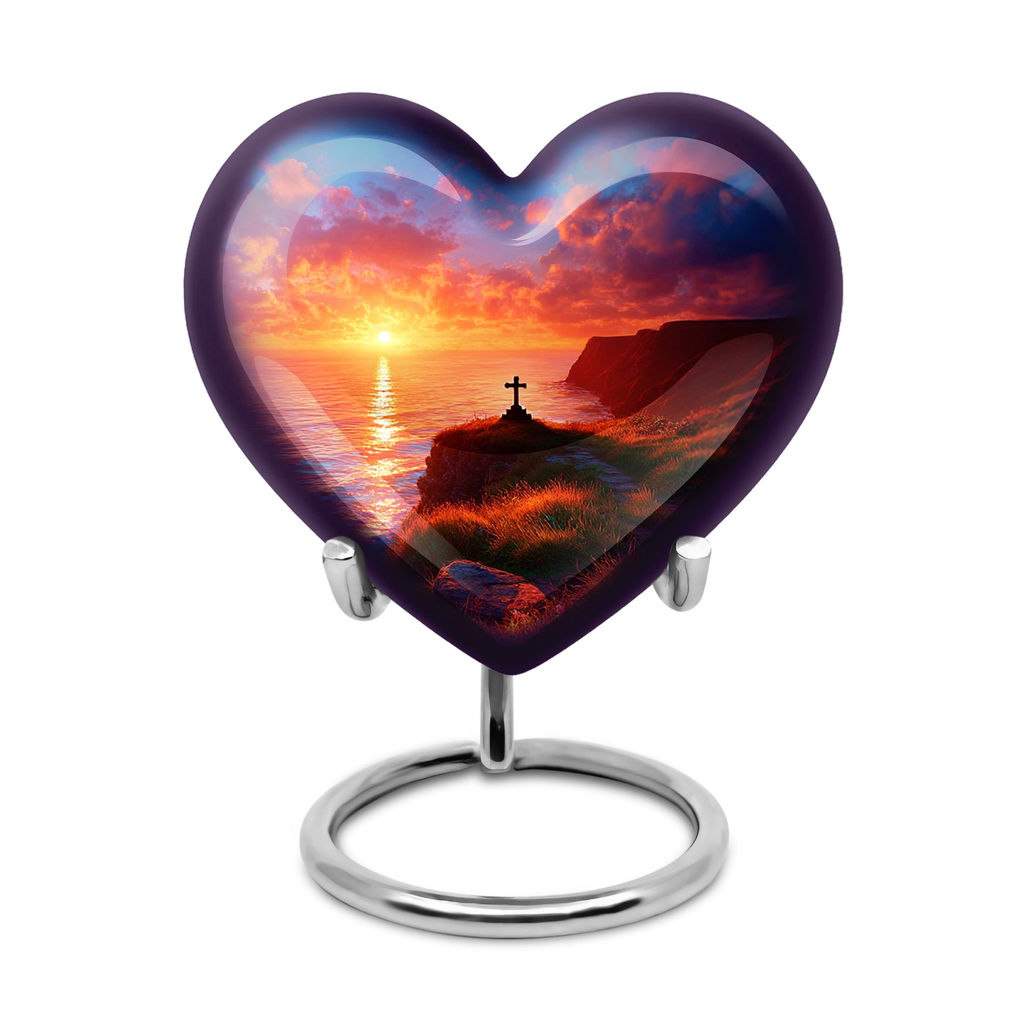 Blue Comforting Cross Memorial Urn for Ashes - 10-inch, 200 cu in - Yatskia