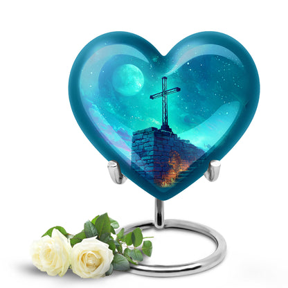 Personalized Blue Steadfast Cross Cremation Urns for Human Ashes - 10-inch, 200 cu in - Yatskia