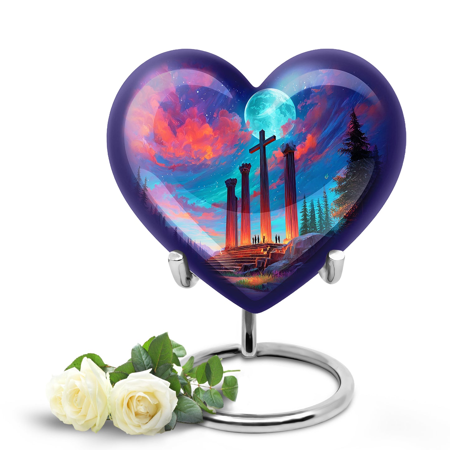 Blue Exquisite Cross Memorial Urn for Ashes - 10-inch, 200 cu in - Yatskia
