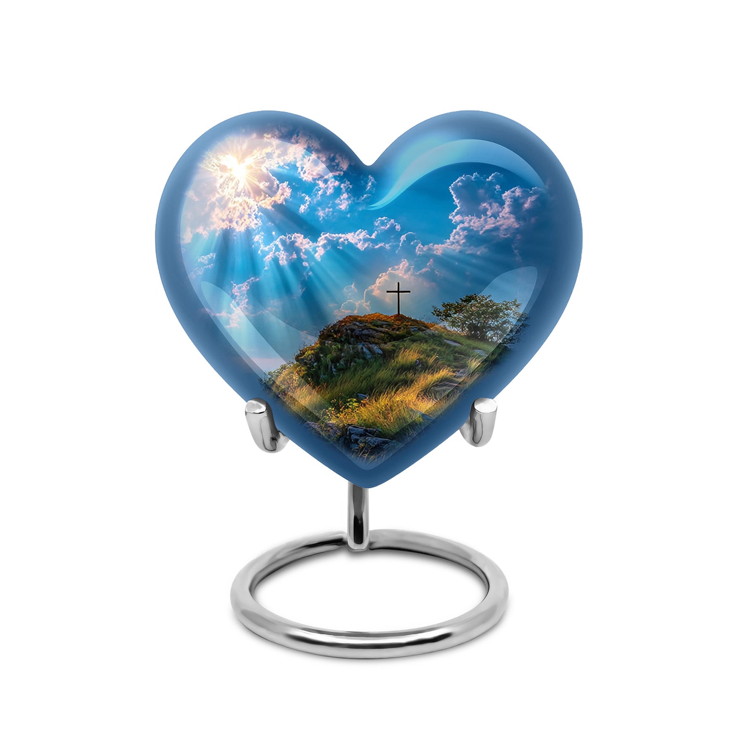 Personalized Magnificent Cross Cremation Urns - Blue 10-inch, 200 cu in - Yatskia