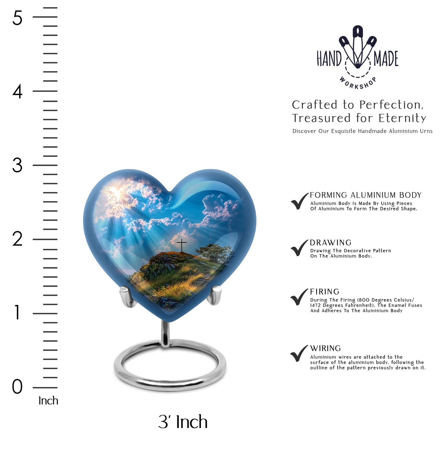 Slate Blue Cross Cremation Urn front view showing detailed design - loving heart memorial featuring cross pattern - mini keepsake memorial for portion of cremation ashes