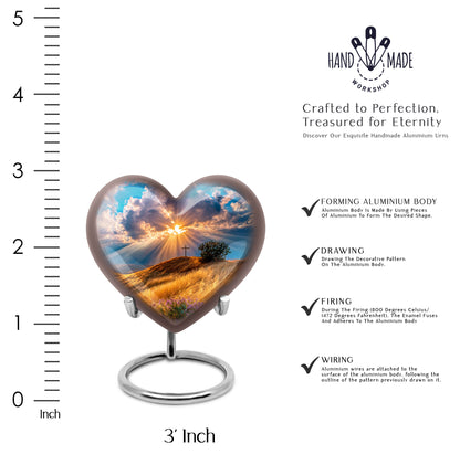 Indigo Cross Cremation Urn front view showing detailed design - heart-shaped cross design symbolizing eternal love - mini keepsake memorial for portion of cremation ashes