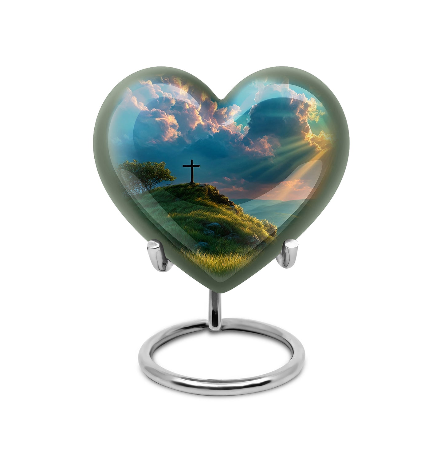 Remarkable Cross Memorial Cremation Urns - Teal 10-inch, 200 cu in - Yatskia