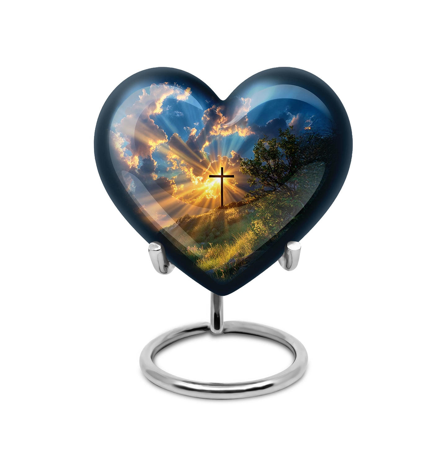 Personalized Refined Cross Cremation Urns - Blue 10-inch, 200 cu in - Yatskia