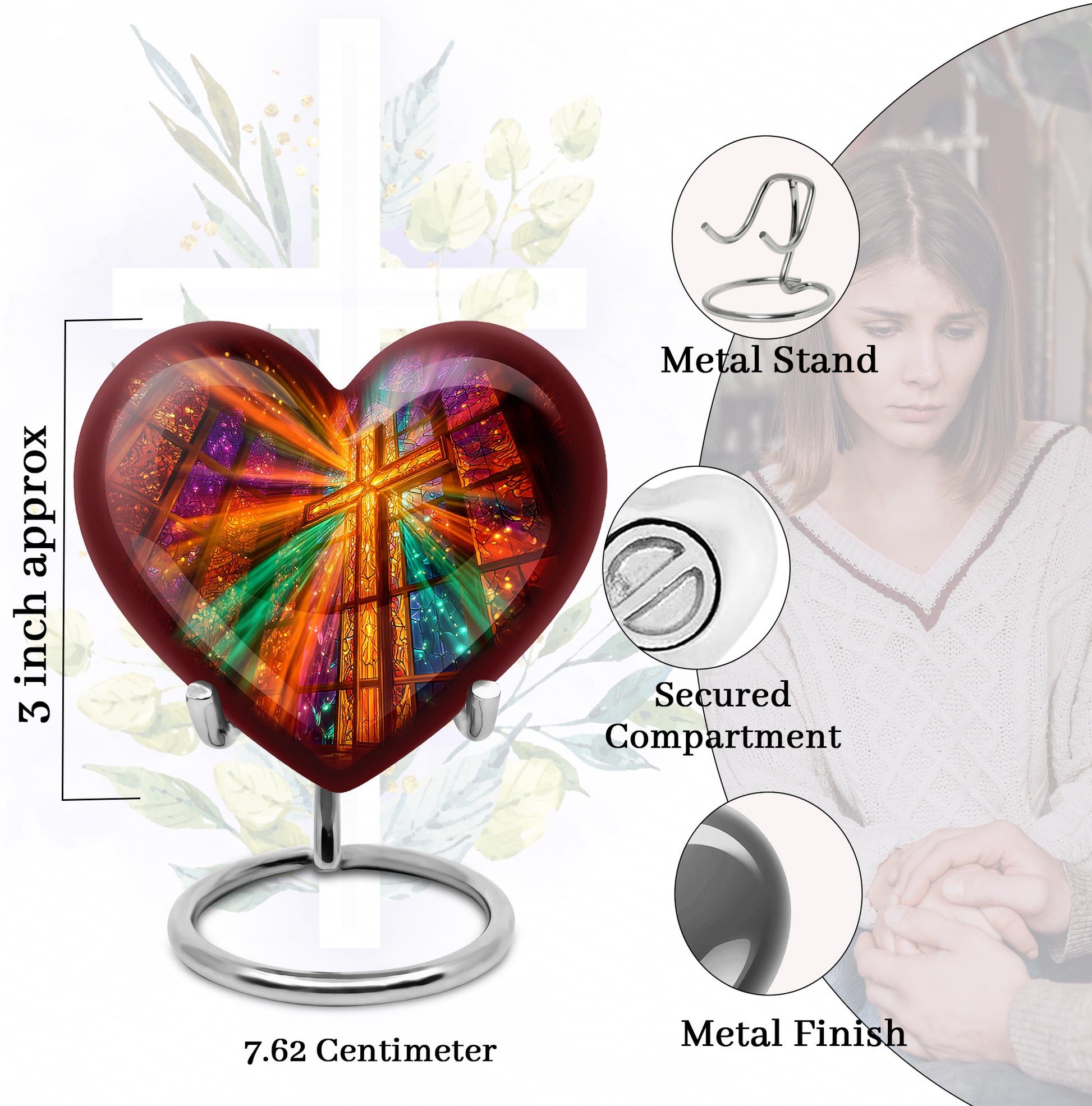 Petal Pink Cross Cremation Urn front view showing detailed design - compassionate heart-cross combination with gentle curves - mini keepsake memorial for portion of cremation ashes
