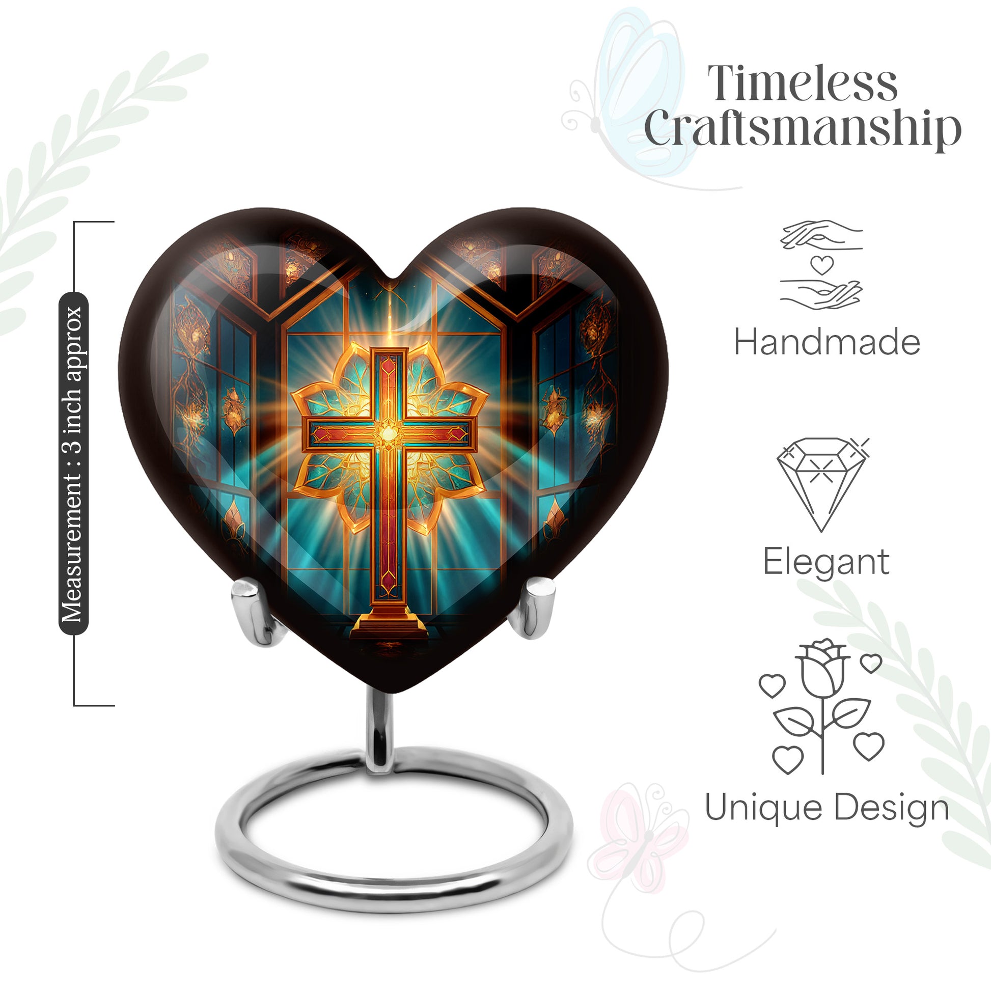 Rich Red Cross Cremation Urn front view showing detailed design - compassionate heart-cross combination with gentle curves - mini keepsake memorial for portion of cremation ashes
