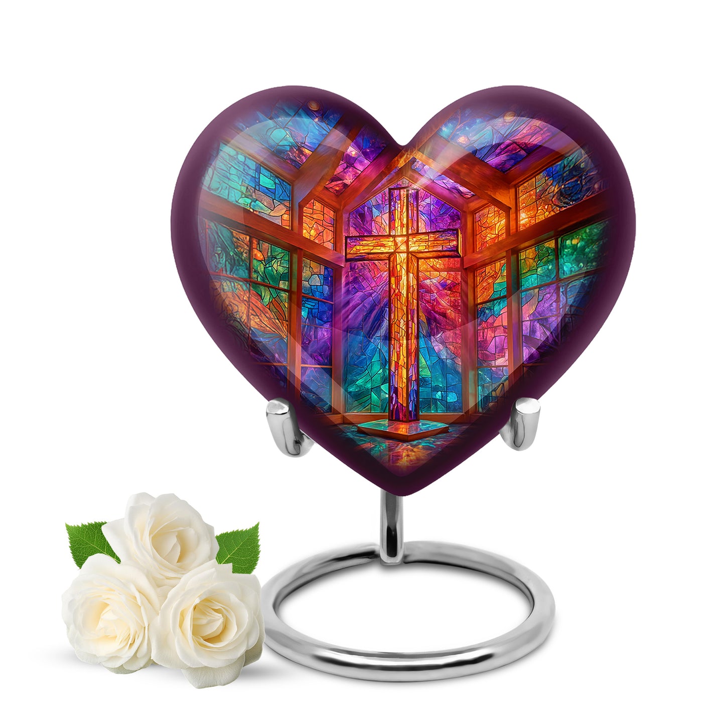 Divine Purple Cross Cremation Urn for Ashes - 10-inch, 200 cu in - Yatskia