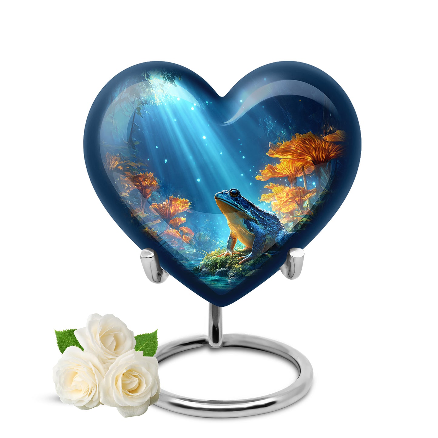 Personalized Blue Cherished Frog Cremation Urns for Human Ashes - 10-inch, 200 cu in - Yatskia