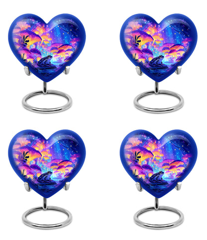 Soft Blue Frog Cremation Urn angled view of lid and engraved motif - compassionate heart-frog combination with gentle curves - 10 inch aluminum urn for cremated remains