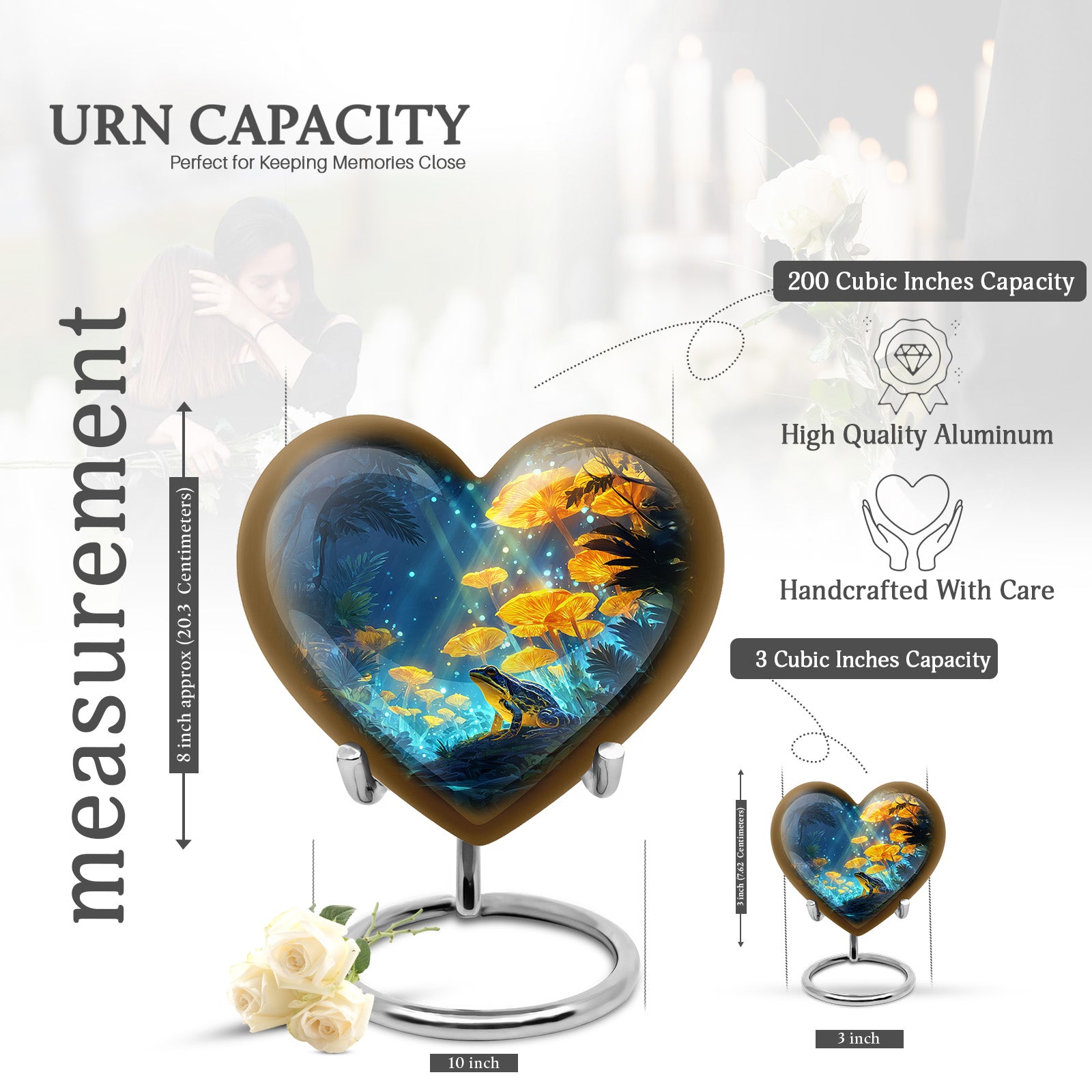 Calming Blue Frog Cremation Urn front view showing detailed design - compassionate heart-frog combination with gentle curves - mini keepsake memorial for portion of cremation ashes