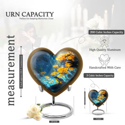 Calming Blue Frog Cremation Urn front view showing detailed design - compassionate heart-frog combination with gentle curves - mini keepsake memorial for portion of cremation ashes