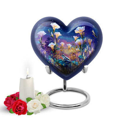 Graceful Blue Frog Comfort Urn for Human Ashes - 10-inch, 200 cu in - Yatskia