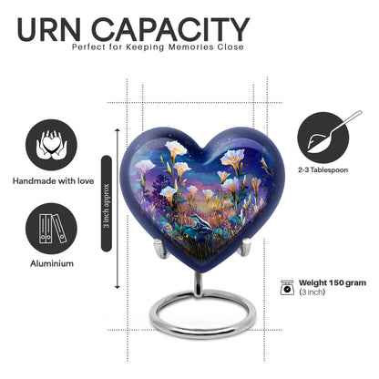 Vivid Blue Frog Cremation Urn front view showing detailed design - compassionate heart-frog combination with gentle curves - mini keepsake memorial for portion of cremation ashes