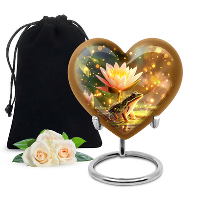 Champagne Gold Frog Cremation Urn detail view - heart-shaped frog design symbolizing eternal love - full-size 10 inch 200 cubic inch adult cremation urn