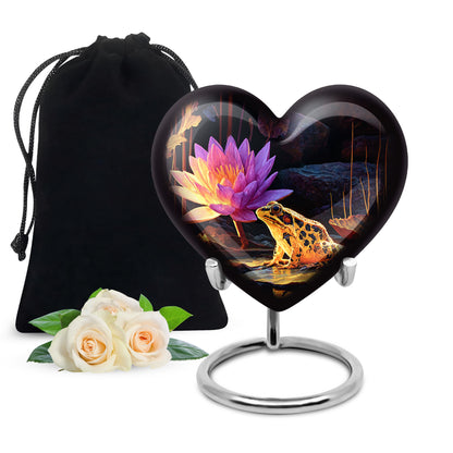 Onyx Black Frog Cremation Urn detail view - compassionate heart-frog combination with gentle curves - full-size 10 inch 200 cubic inch adult cremation urn