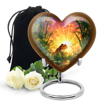 Royal Purple Frog Cremation Urn detail view - compassionate heart-frog combination with gentle curves - full-size 10 inch 200 cubic inch adult cremation urn