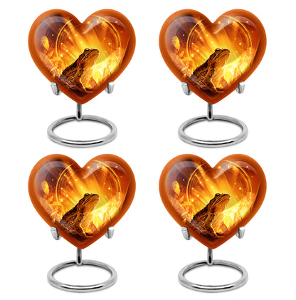 Burnished Gold Frog Cremation Urn angled view of lid and engraved motif - compassionate heart-frog combination with gentle curves - 10 inch aluminum urn for cremated remains