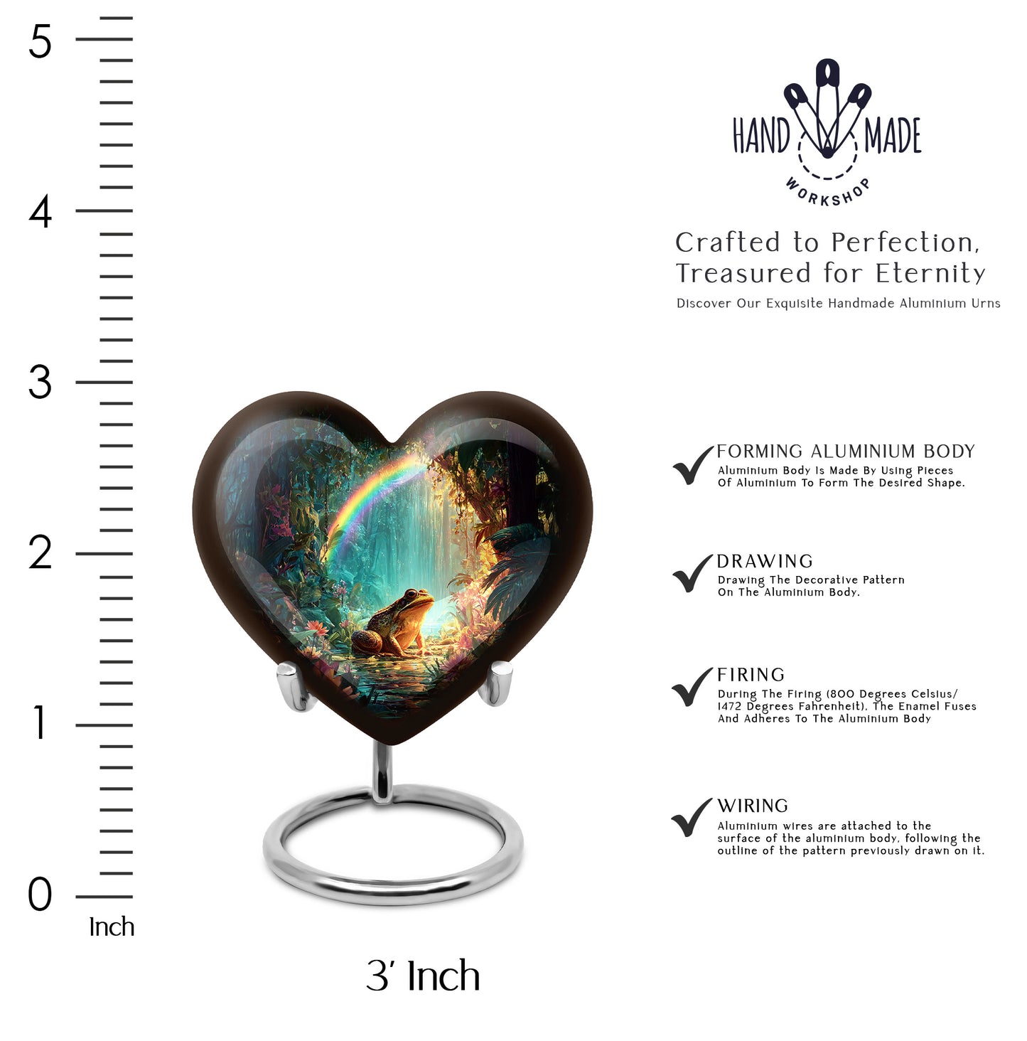 Glossy Black Frog Cremation Urn front view showing detailed design - heart-shaped frog design symbolizing eternal love - mini keepsake memorial for portion of cremation ashes