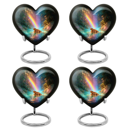 Cool Teal Frog Cremation Urn angled view of lid and engraved motif - heart-shaped frog design symbolizing eternal love - 10 inch aluminum urn for cremated remains