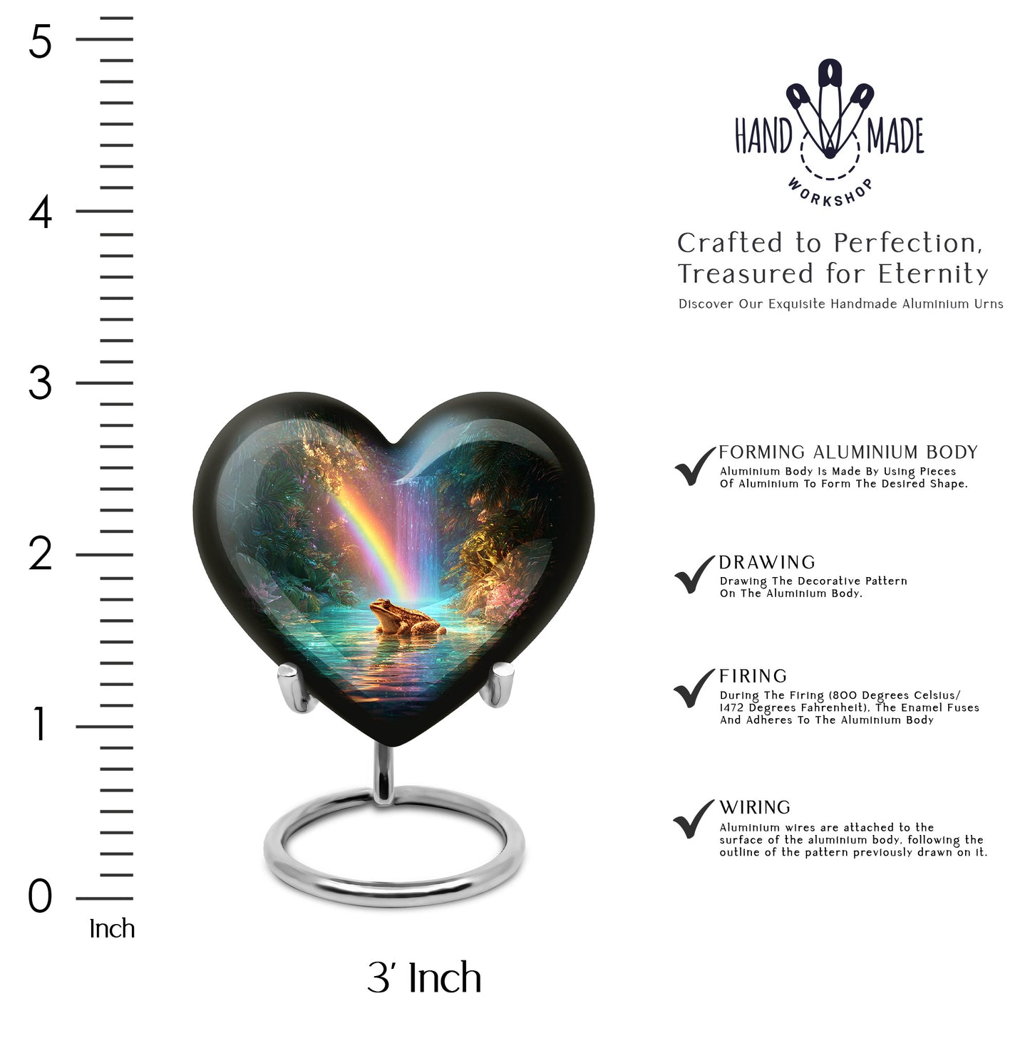 Deep Teal Frog Cremation Urn front view showing detailed design - compassionate heart-frog combination with gentle curves - mini keepsake memorial for portion of cremation ashes