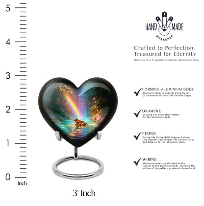 Deep Teal Frog Cremation Urn front view showing detailed design - compassionate heart-frog combination with gentle curves - mini keepsake memorial for portion of cremation ashes
