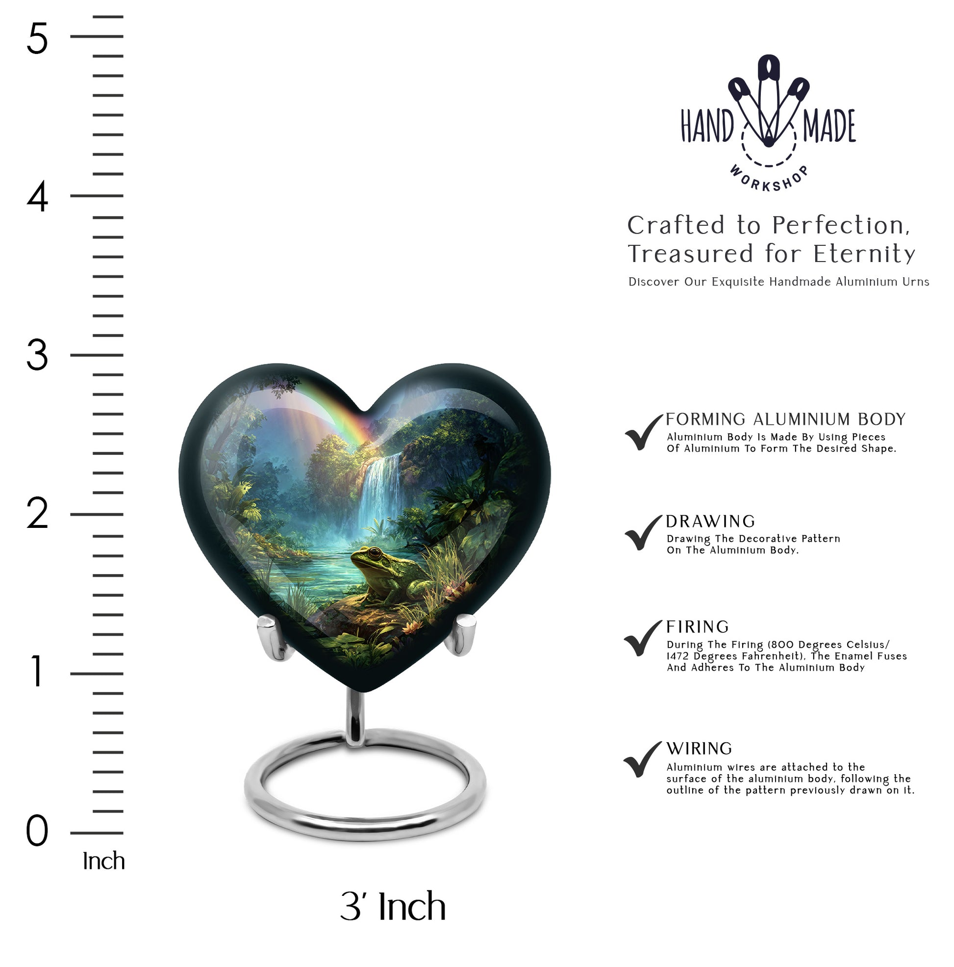 Celestial Blue Frog Cremation Urn front view showing detailed design - loving heart memorial featuring frog pattern - mini keepsake memorial for portion of cremation ashes