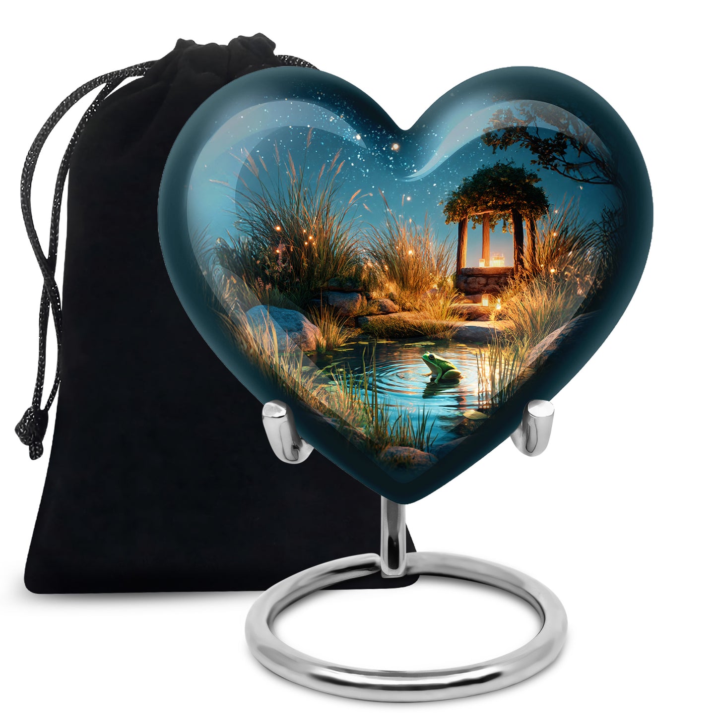 Royal Blue Frog Cremation Urn detail view - compassionate heart-frog combination with gentle curves - full-size 10 inch 200 cubic inch adult cremation urn