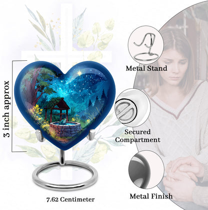 Cobalt Blue Frog Cremation Urn front view showing detailed design - compassionate heart-frog combination with gentle curves - mini keepsake memorial for portion of cremation ashes