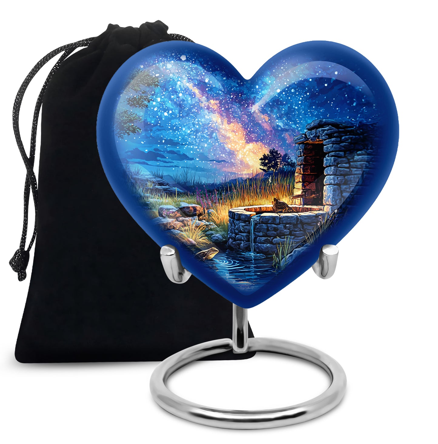 Powder Blue Frog Cremation Urn detail view - heart-shaped frog design symbolizing eternal love - full-size 10 inch 200 cubic inch adult cremation urn