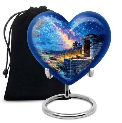 Powder Blue Frog Cremation Urn detail view - heart-shaped frog design symbolizing eternal love - full-size 10 inch 200 cubic inch adult cremation urn