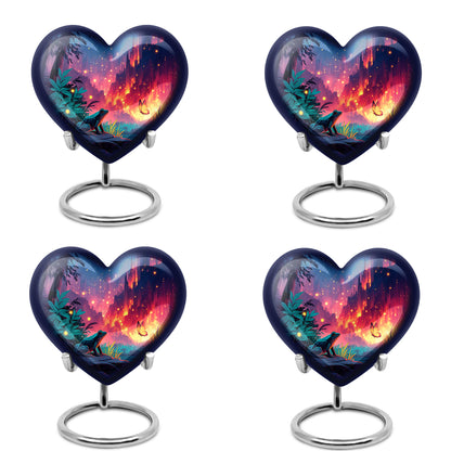 Pastel Blue Frog Cremation Urn angled view of lid and engraved motif - loving heart memorial featuring frog pattern - 10 inch aluminum urn for cremated remains