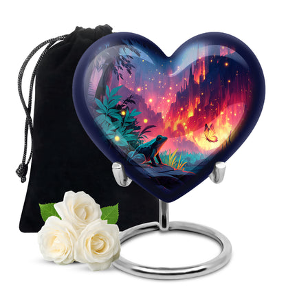 Twilight Blue Frog Cremation Urn detail view - compassionate heart-frog combination with gentle curves - full-size 10 inch 200 cubic inch adult cremation urn