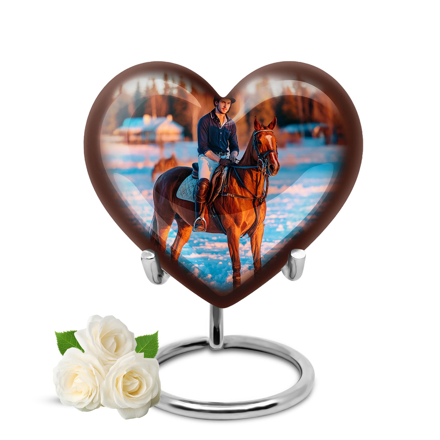 Personalized Silver Revered Horse Polo Cremation Urns for Human Ashes - 10-inch, 200 cu in - Yatskia