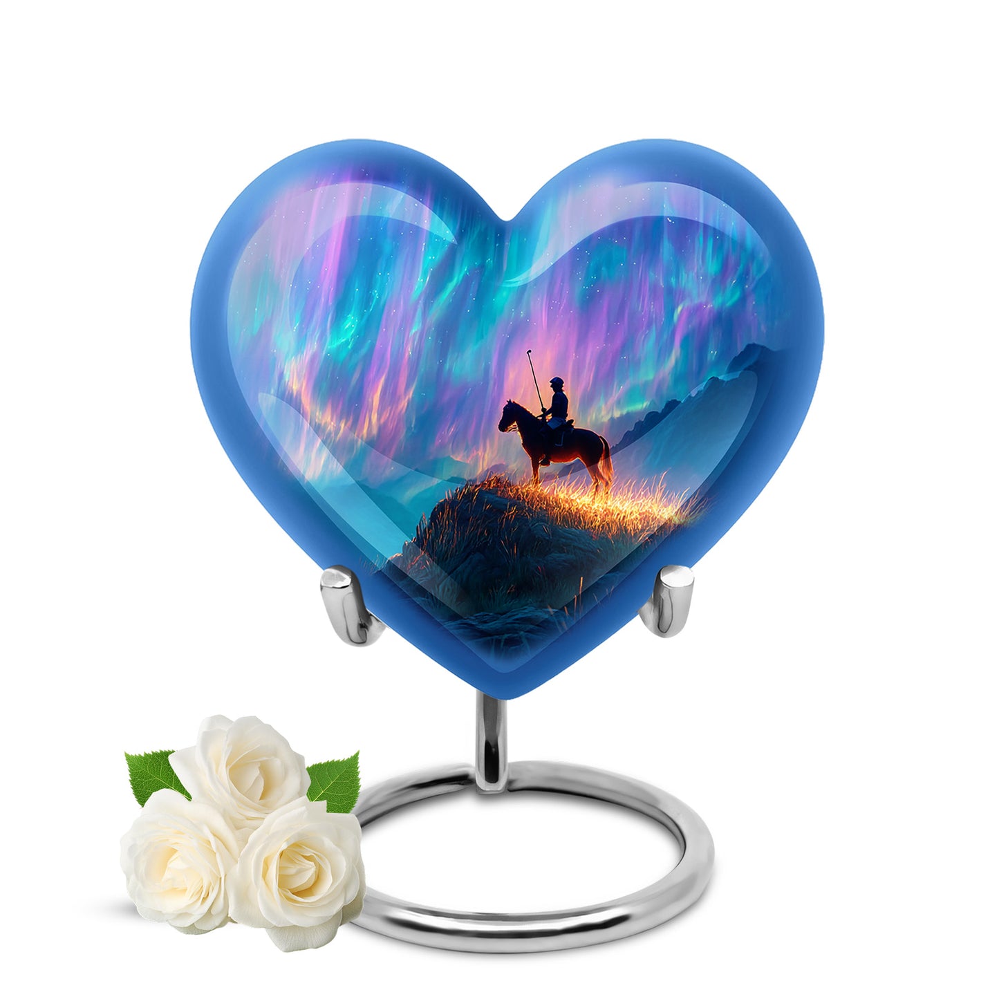 Blue Stately Horse Polo Cremation Urns for Human Ashes - 10-inch, 200 cu in - Yatskia