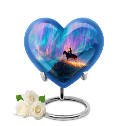 Blue Stately Horse Polo Cremation Urns for Human Ashes - 10-inch, 200 cu in - Yatskia
