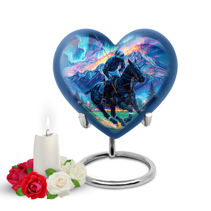 Personalized Eternal Horse Polo Cremation Urns - Blue 10-inch, 200 cu in - Yatskia