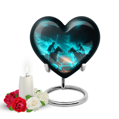 Teal Horse Polo Celebration Cremation Urns for Human Ashes - 10-inch, 200 cu in - Yatskia