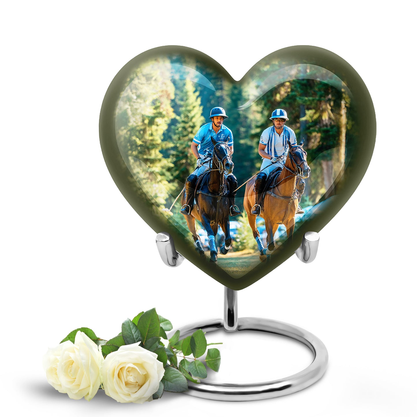 Green Exquisite Horse Polo Memorial Urn for Ashes - 10-inch, 200 cu in - Yatskia