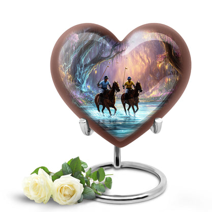 Luminous Black Horse Polo Legacy Urn for Human Ashes - 10-inch, 200 cu in - Yatskia