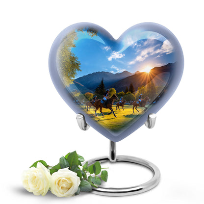Personalized Seraphic Horse Polo Cremation Urns - Blue 10-inch, 200 cu in - Yatskia