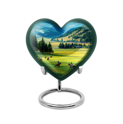 Stunning Blue Horse Polo Haven Urn for Human Ashes - 10-inch, 200 cu in - Yatskia