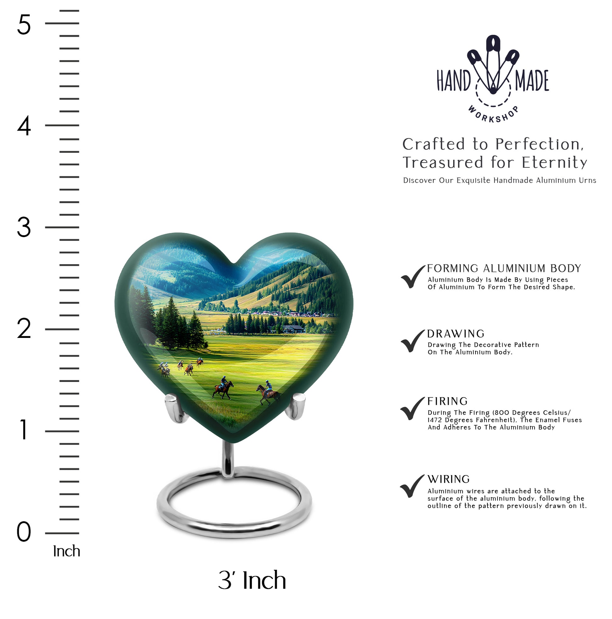 Celestial Blue Horse Polo Cremation Urn front view showing detailed design - loving heart memorial featuring horse polo pattern - mini keepsake memorial for portion of cremation ashes