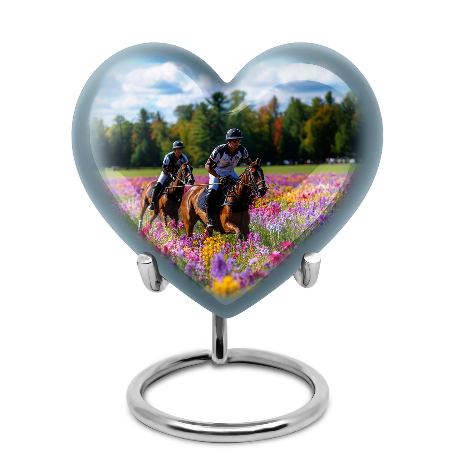 Blue Treasured Horse Polo Cremation Urns for Human Ashes - 10-inch, 200 cu in - Yatskia