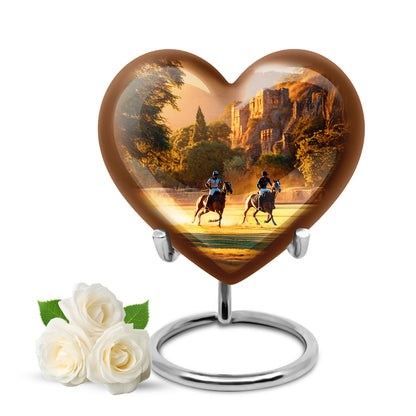 Personalized Gold Steadfast Horse Polo Cremation Urns for Human Ashes - 10-inch, 200 cu in - Yatskia
