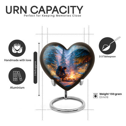Pastel Blue Campfire Cremation Urn front view showing detailed design - loving heart memorial featuring campfire pattern - mini keepsake memorial for portion of cremation ashes