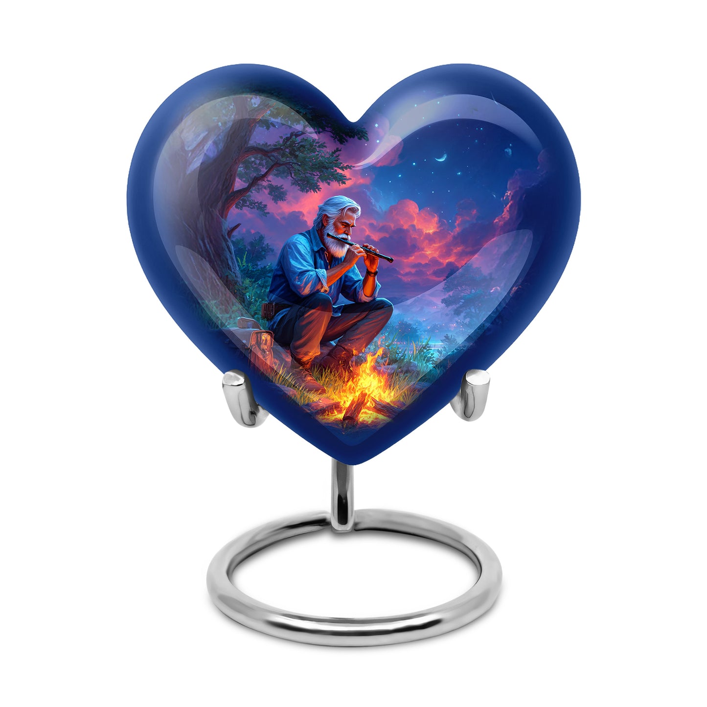 Blue Comforting Campfire Memorial Urn for Ashes - 10-inch, 200 cu in - Yatskia