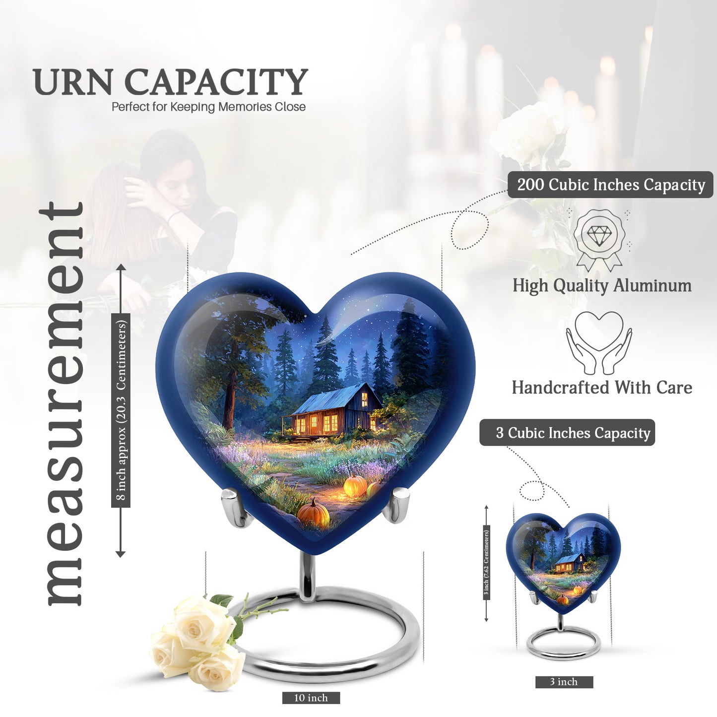 Celestial Blue Halloween Cremation Urn front view showing detailed design - loving heart memorial featuring halloween pattern - mini keepsake memorial for portion of cremation ashes