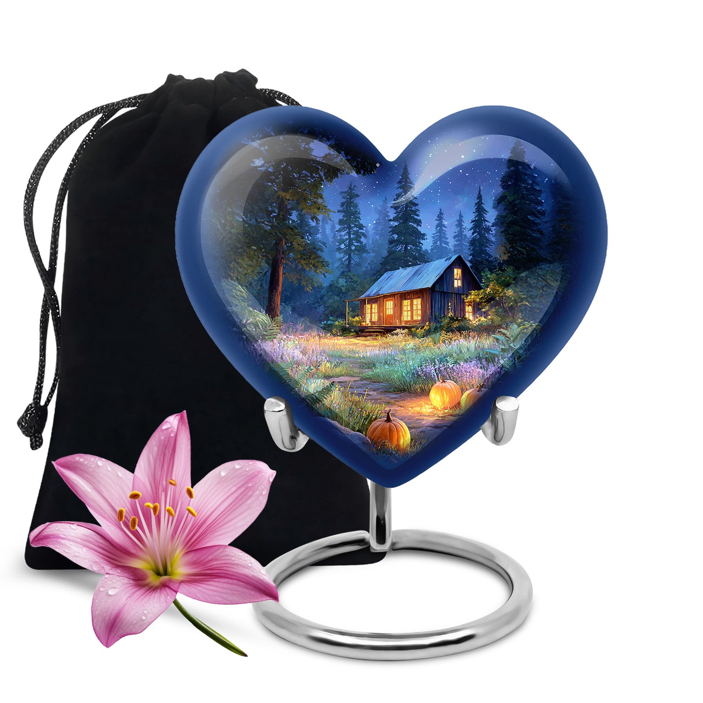 Steel Blue Halloween Cremation Urn detail view - compassionate heart-halloween combination with gentle curves - full-size 10 inch 200 cubic inch adult cremation urn